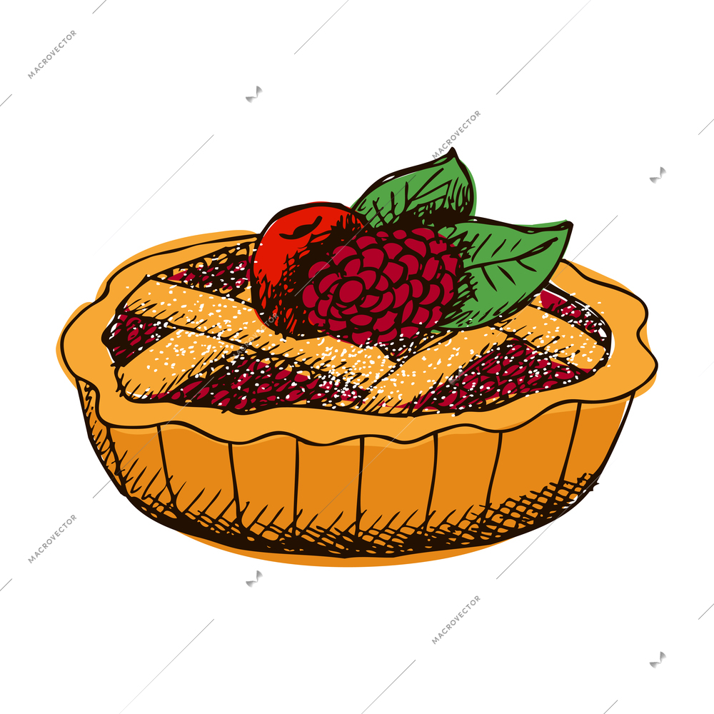 Sweet pastries composition with isolated colorful hand drawn style image of confectionery product on blank background vector illustration