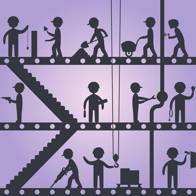 Construction working people silhouettes building concept vector illustration