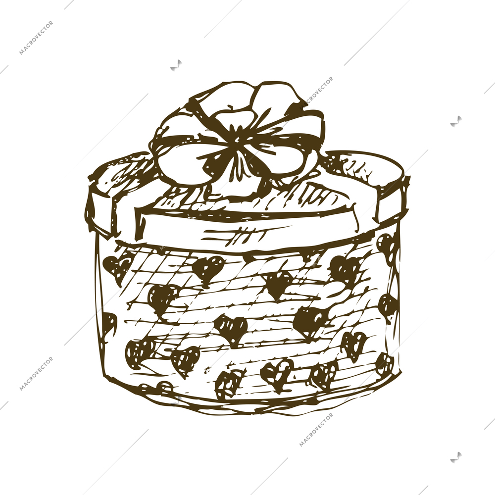 Vintage box hats composition with isolated monochrome hand drawn style image of round gift box with ribbon bow vector illustration