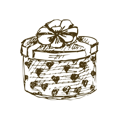 Vintage box hats composition with isolated monochrome hand drawn style image of round gift box with ribbon bow vector illustration