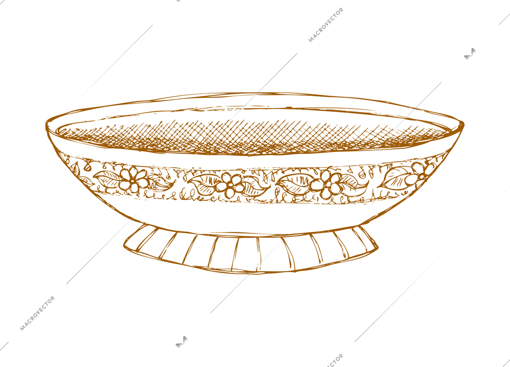 Hand drawn fruit vintage composition with sketch style isolated monochrome image of empty dish on blank background vector illustration