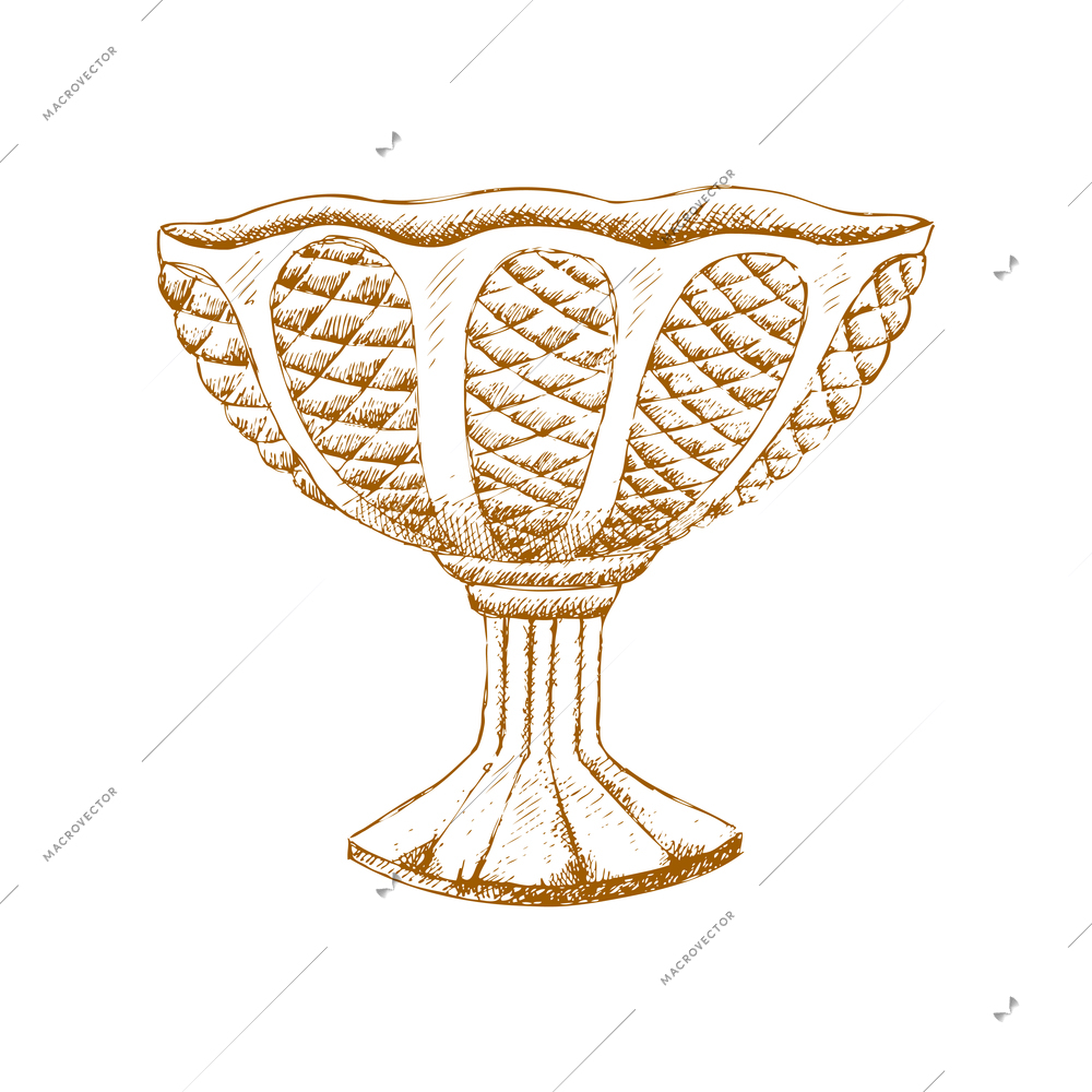 Hand drawn fruit vintage composition with sketch style isolated monochrome image of empty vase on blank background vector illustration