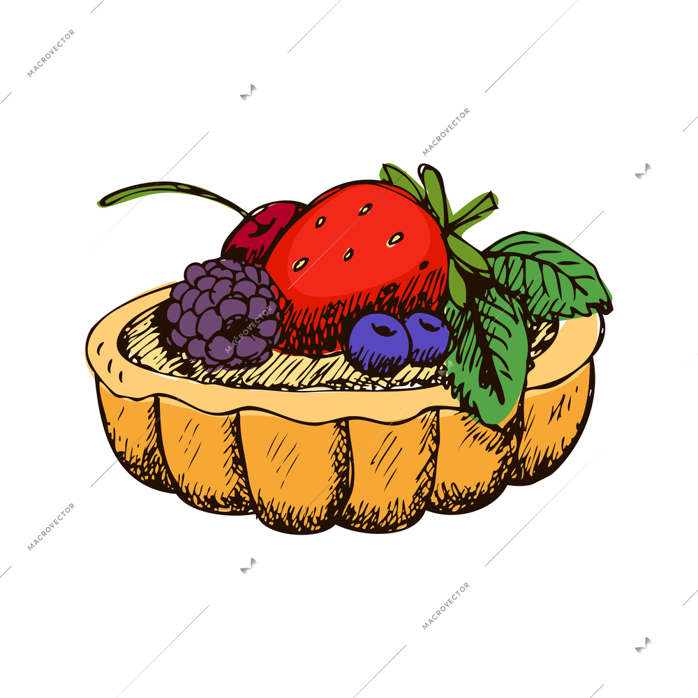 Pies and flour products for bakery and pastry composition with hand drawn style colorful image vector illustration