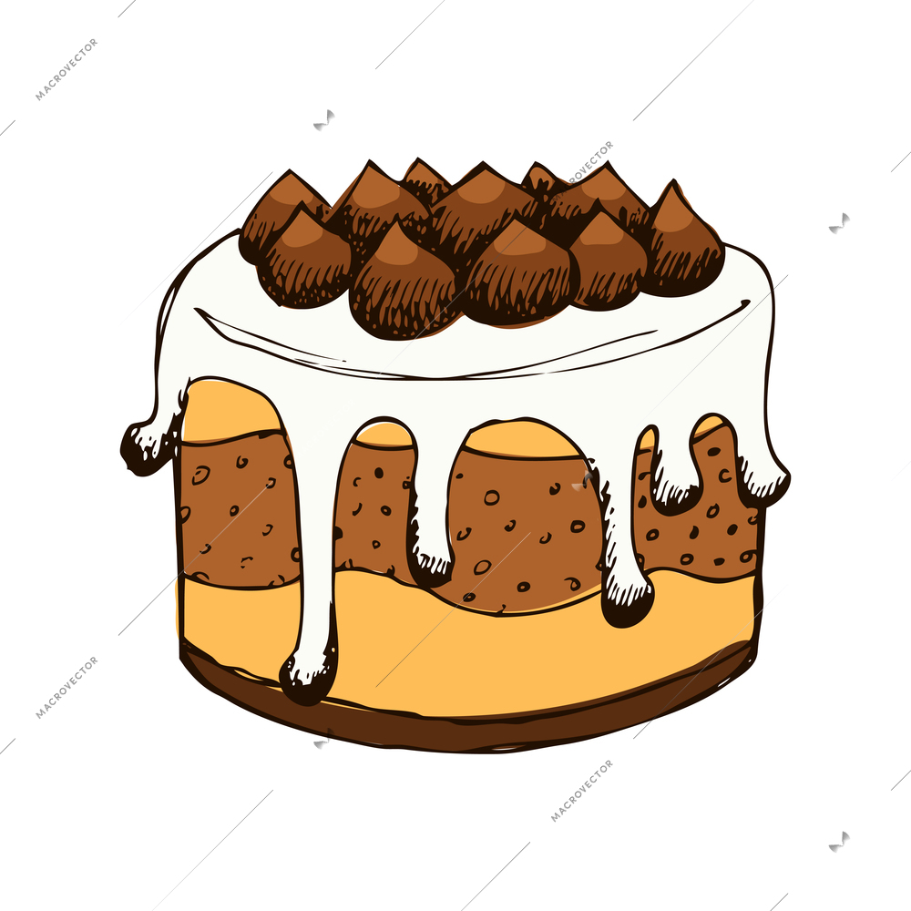 Pies and flour products for bakery and pastry composition with hand drawn style colorful image vector illustration