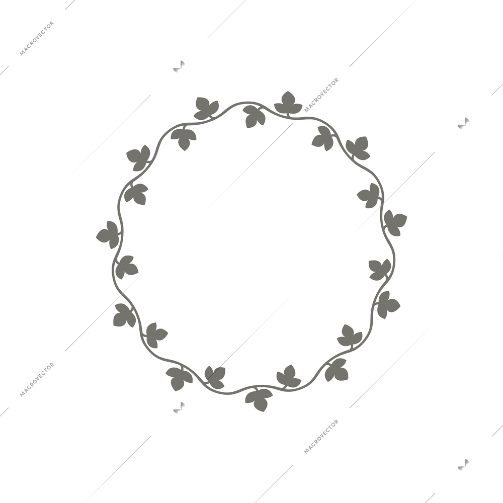 Calligraphic decorative wreath composition with isolated image of monochrome laurel wreath on blank background vector illustration