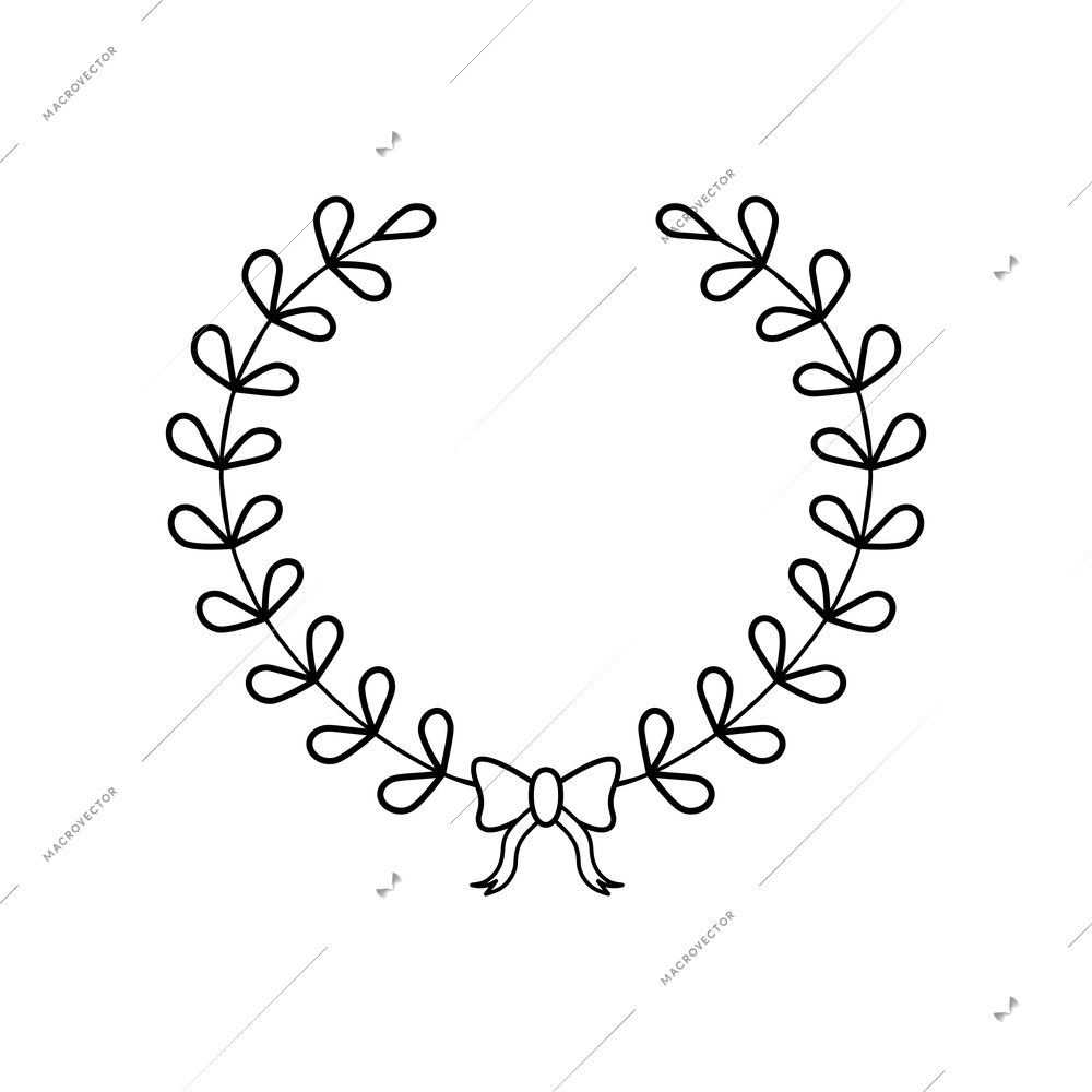 Calligraphic decorative wreath composition with isolated image of monochrome laurel wreath on blank background vector illustration