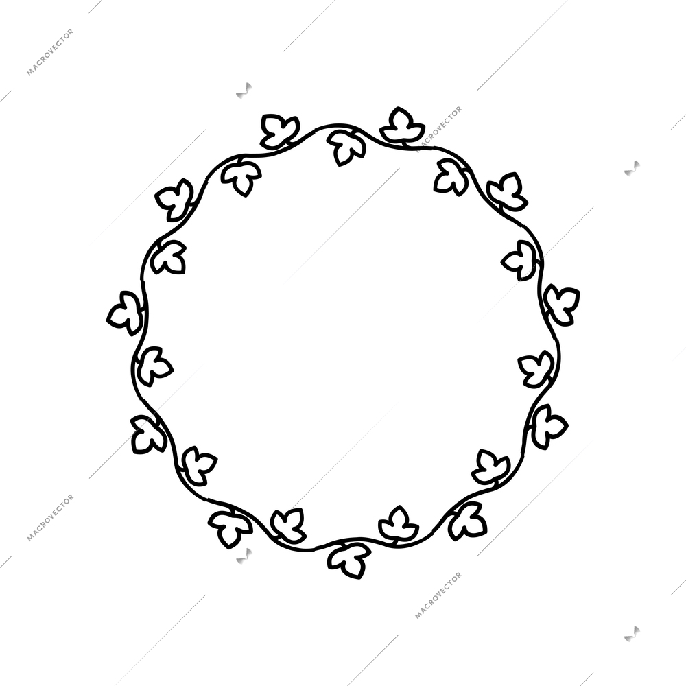 Calligraphic decorative wreath composition with isolated image of monochrome laurel wreath on blank background vector illustration