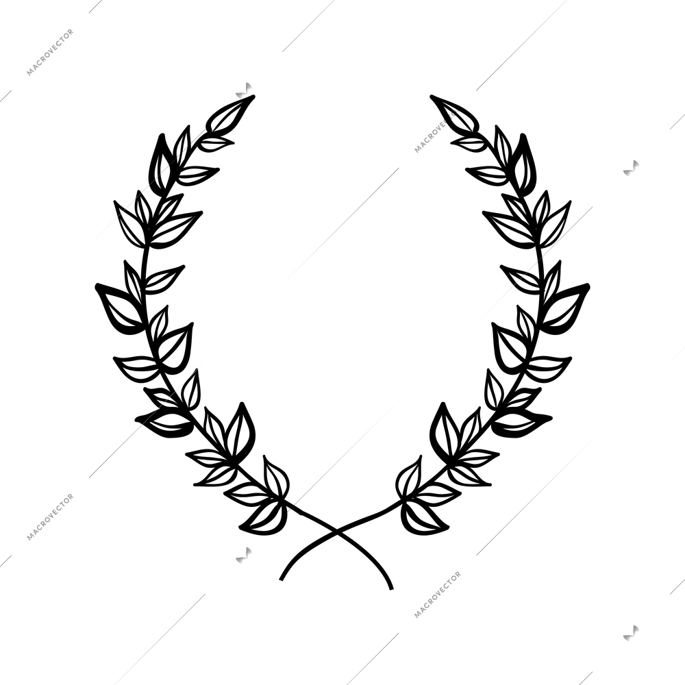 Calligraphic decorative wreath composition with isolated image of monochrome laurel wreath on blank background vector illustration