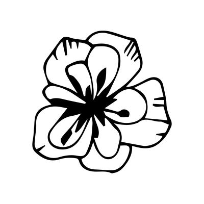 Floral elements composition with monochrome image of flower vector illustration