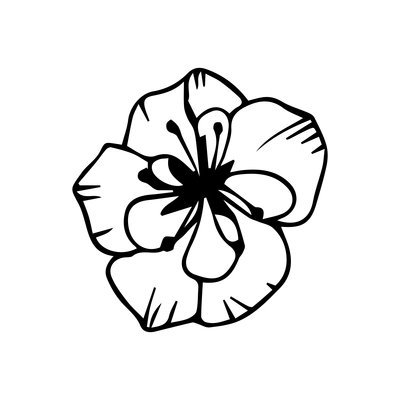 Floral elements composition with monochrome image of flower vector illustration