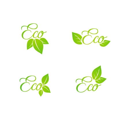 Set of grean leaf eco concept icons isolated vector illustration