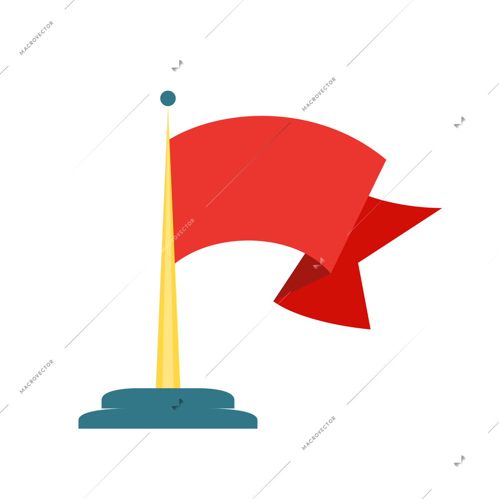 Badges composition with isolated image of waving red flag on pedestal vector illustration