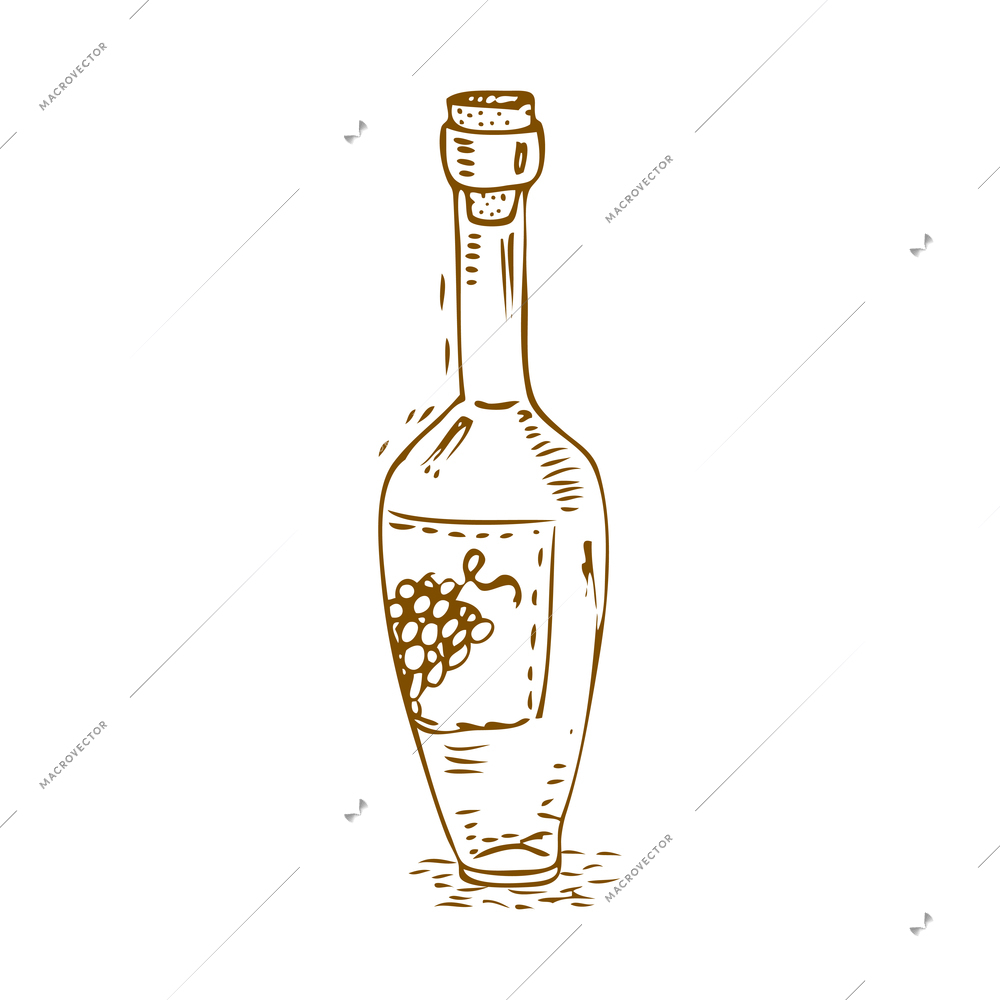 Wine composition with isolated image of hand drawn style bottle of wine on blank background vector illustration