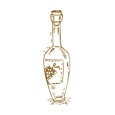 Wine composition with isolated image of hand drawn style bottle of wine on blank background vector illustration