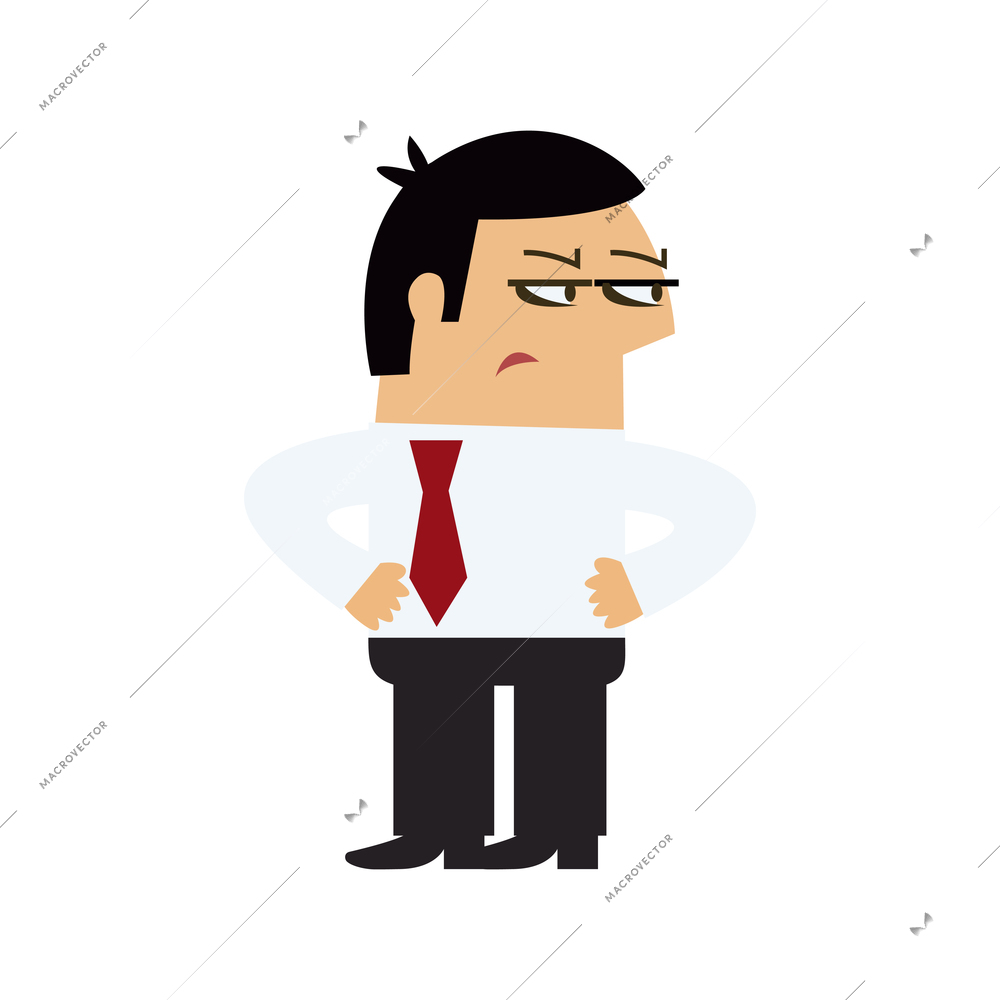 Manager emotions poses composition with isolated cartoon style character of angry manager vector illustration