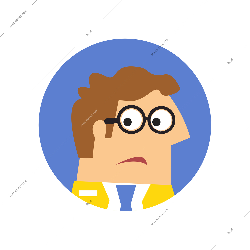 Staff emotions round composition with avatar of grumpy employee vector illustration