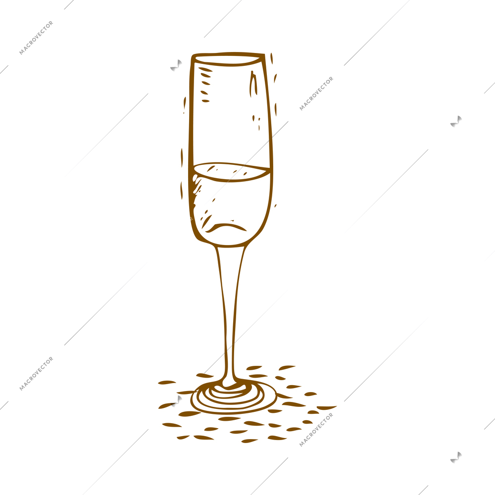 Wine composition with isolated image of hand drawn style glass of wine on blank background vector illustration