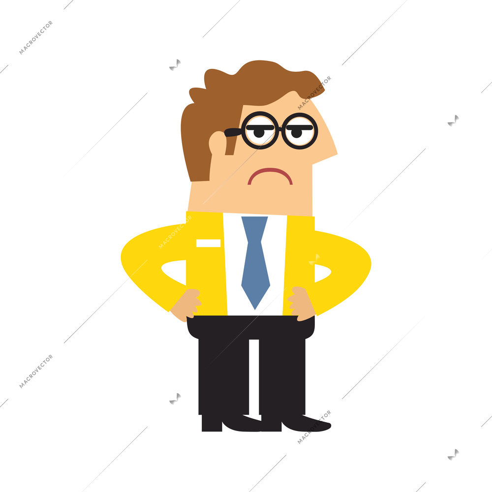 Staff emotions poses composition with isolated cartoon style character of unhappy business worker vector illustration