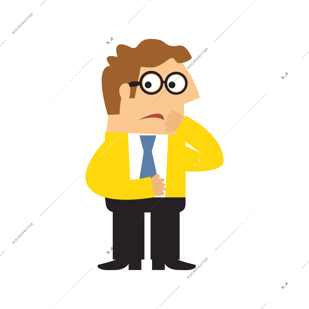 Staff emotions poses composition with isolated cartoon style character of grumpy business worker vector illustration