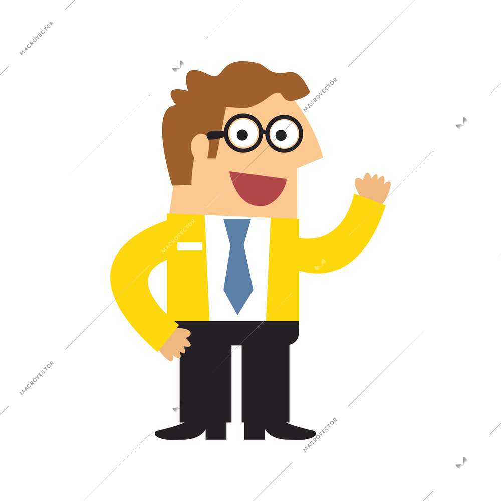 Staff emotions poses composition with isolated cartoon style character of joyful business worker vector illustration