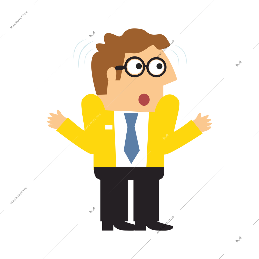 Staff emotions poses composition with isolated cartoon style character of distracted business worker vector illustration