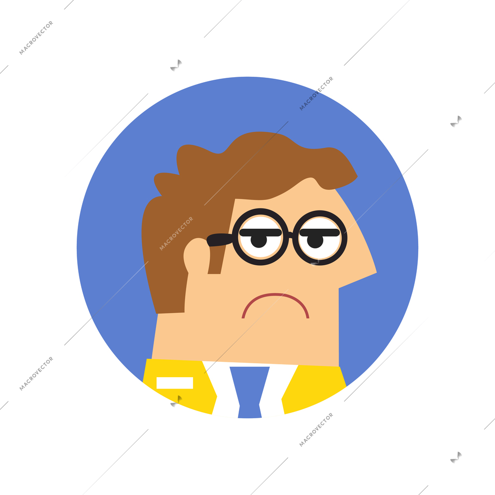 Staff emotions round composition with avatar of unhappy employee vector illustration