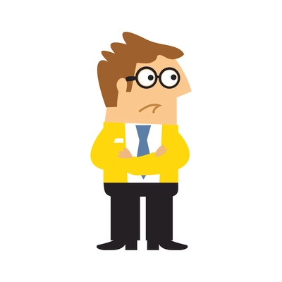 Staff emotions poses composition with isolated cartoon style character of unamused business worker vector illustration