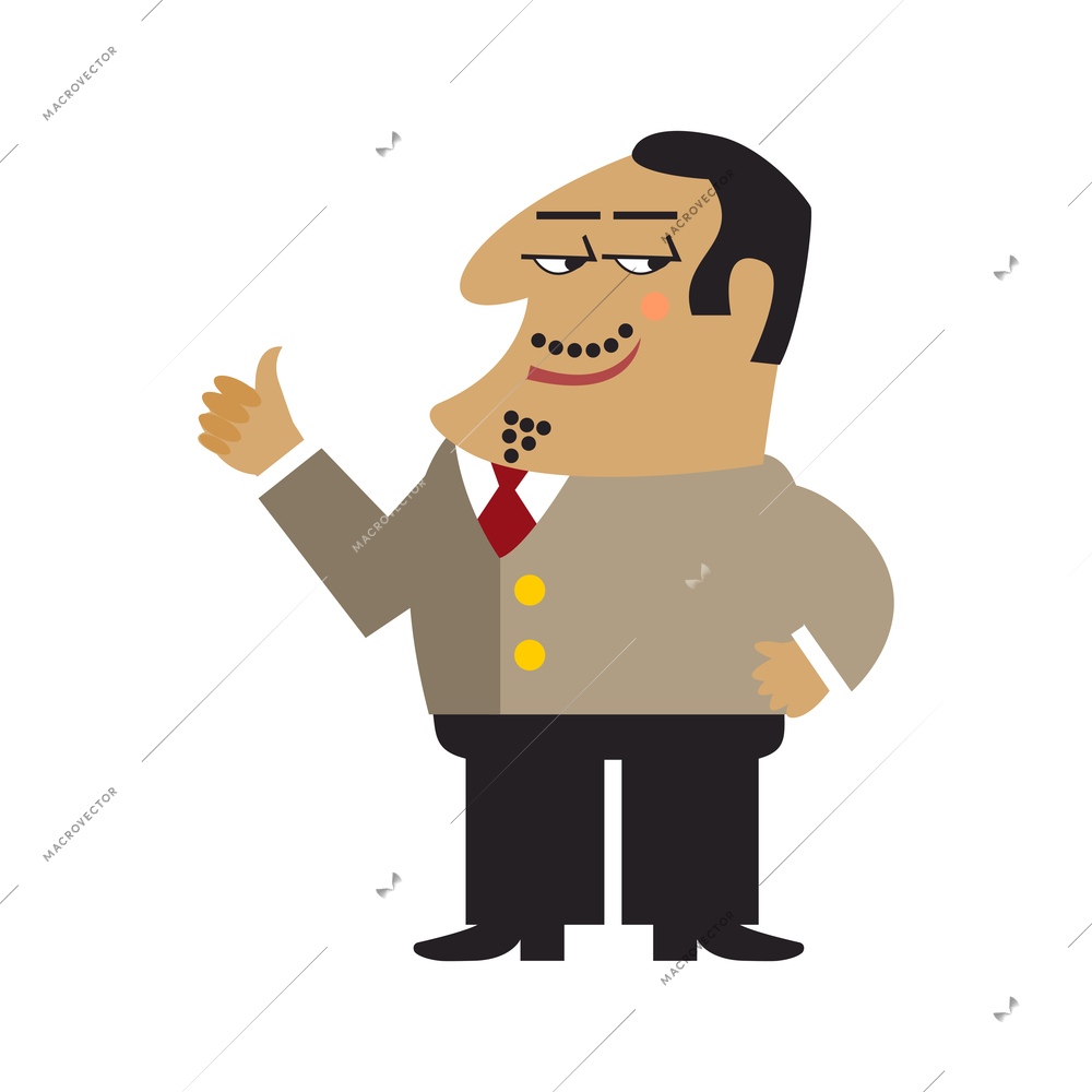 Boss emotions poses composition with cartoon style character of ceo showing thumbs up vector illustration