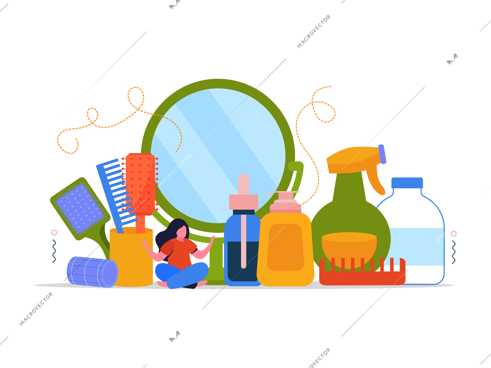 Bath time flat concept set of accessories for personal hygiene on white background vector illustration