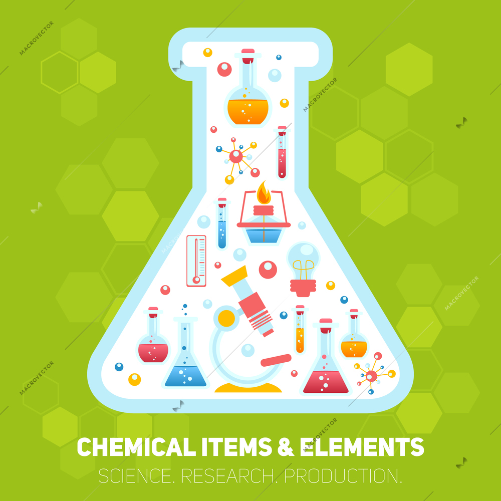 Science research chemistry education laboratory equipment elements in lab flask infographic set vector illustration
