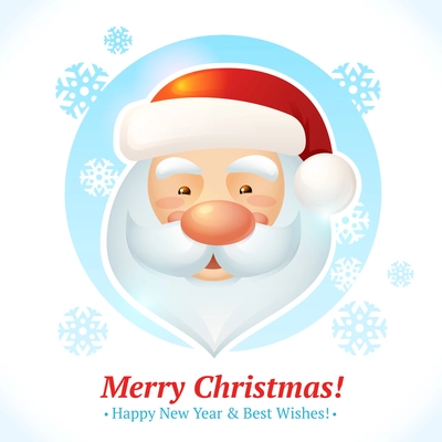 Merry christmas card with santa claus head portrait vector illustration