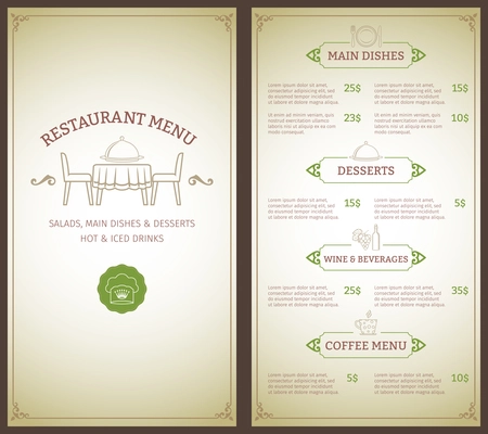 Elegant restaurant menu list with decorative elements vector illustration