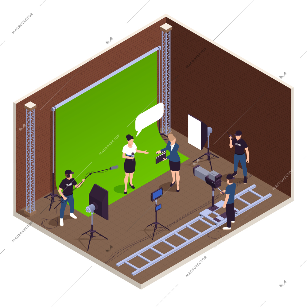 TV show isometric concept with camera and microphone symbols vector illustration