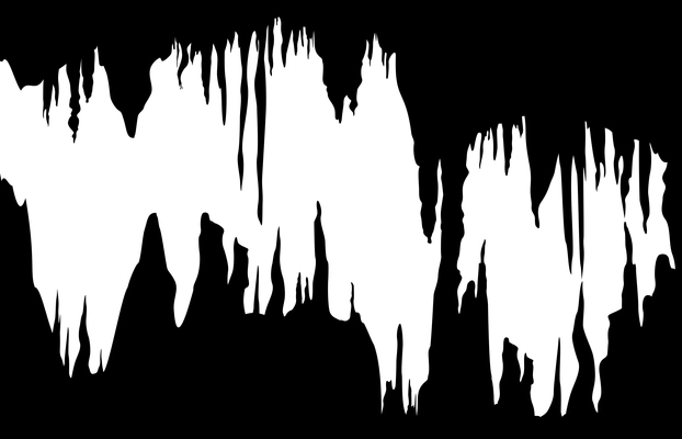 Stalactites and stalagmites black and white composition with flat and monochrome image of icicles vector illustration