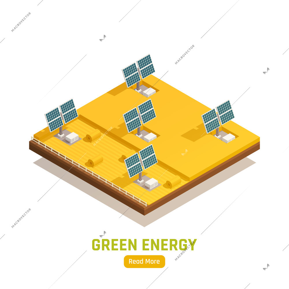 Green energy ecology isometric colored composition with system for solar power generation vector illustration