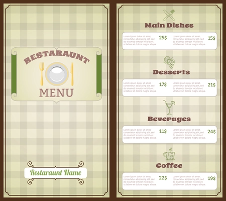 Restaurant menu list template with main dishes desserts beverages coffee vector illustration