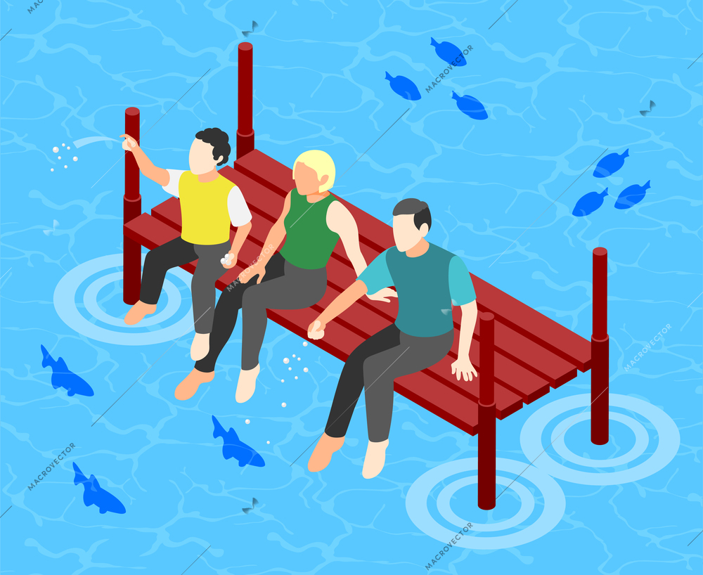 International day of families color background with relatives spend time in aqua park isometric vector illustration