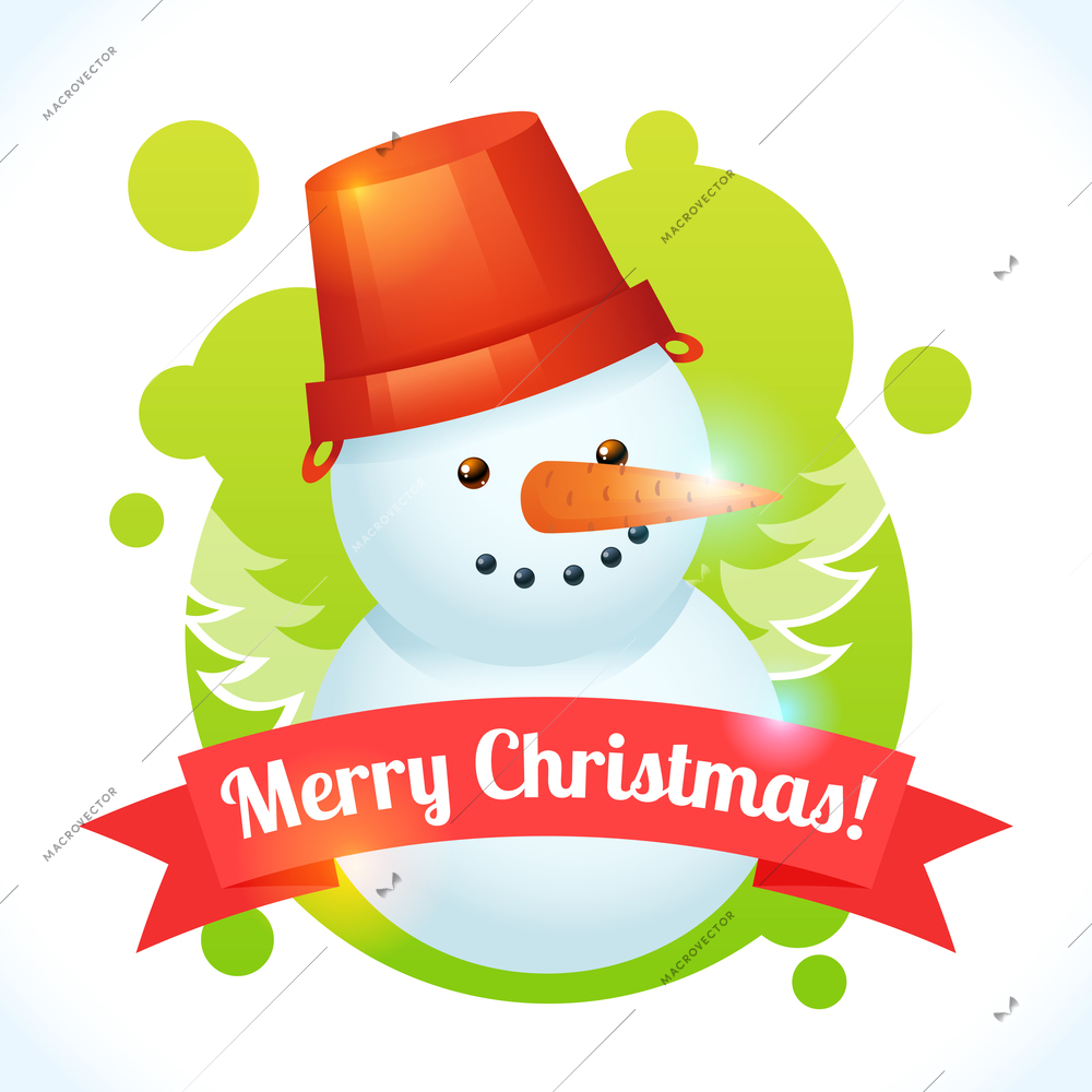 Merry christmas greeting card with snowman portrait vector illustration