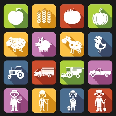 Farm agriculture farmer avatar flat icons set isolated vector illustration