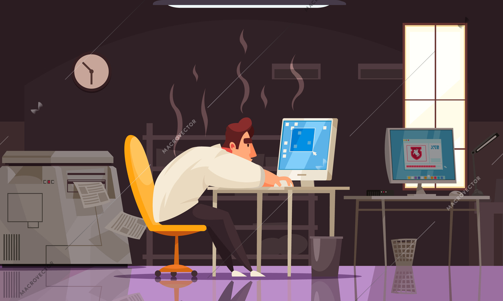 Professional burnout design with productivity and deadline symbols flat vector illustration