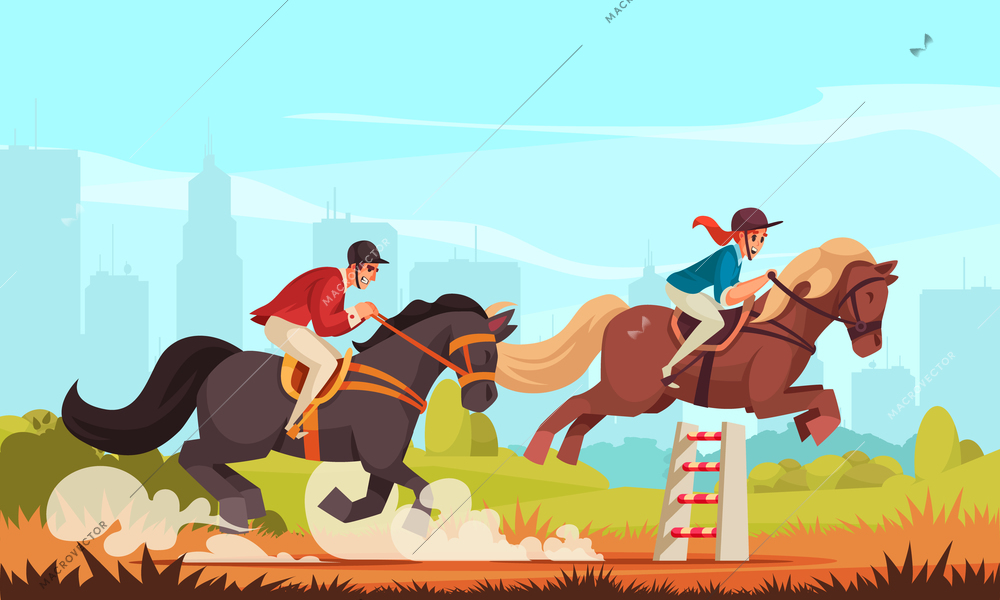 Horse riding background with sport and activity symbols flat vector illustration