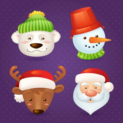 Christmas characters set isolated with santa claus deer snowman polar bear isolated vector illustration