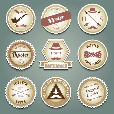 Hipster smoke vintage original style gentleman authentic paper labels set isolated vector illustration
