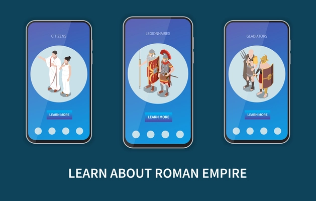 Roman empire composition set with gladiators symbols isometric isolated vector illustration