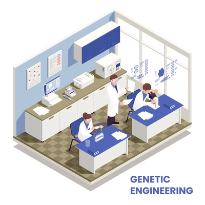 Genetic engineering isometric concept with science and research symbols vector illustration