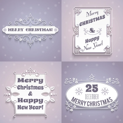 Merry christmas and happy new year holiday white label cards  set isolated vector illustration