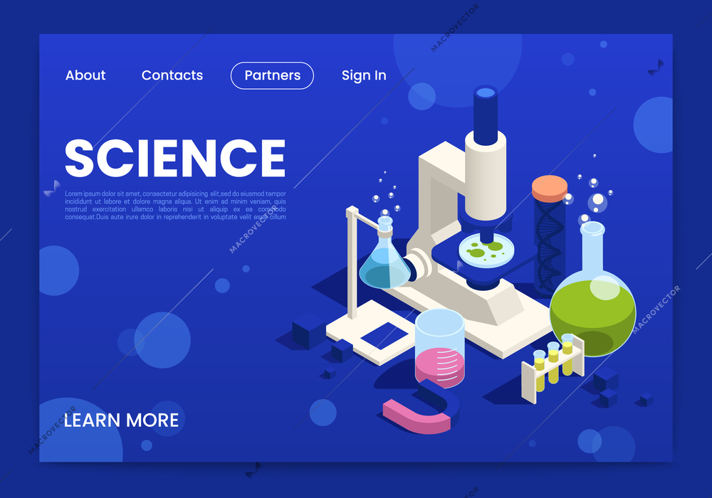 STEM online courses lessons science education program isometric webpage design with electronic microscope chemical tests vector illustration