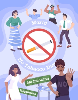 World no tobacco day preventable death diseases causes awareness smoking prohibited sign flat poster card vector illustration