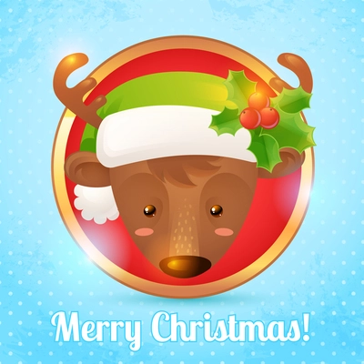 Merry christmas greeting card with deer head portrait vector illustration