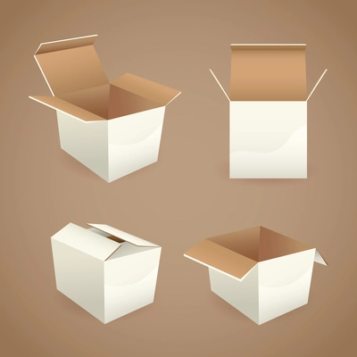 Box and white carton package gift delivery icons set isolated vector illustration